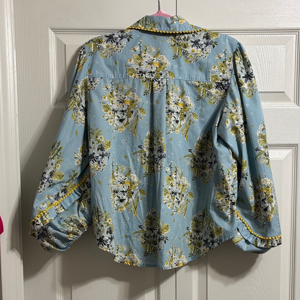 ivy jane Sky Blue Floral Puff-Sleeve Button-Up Blouse - Picture 9 of 13